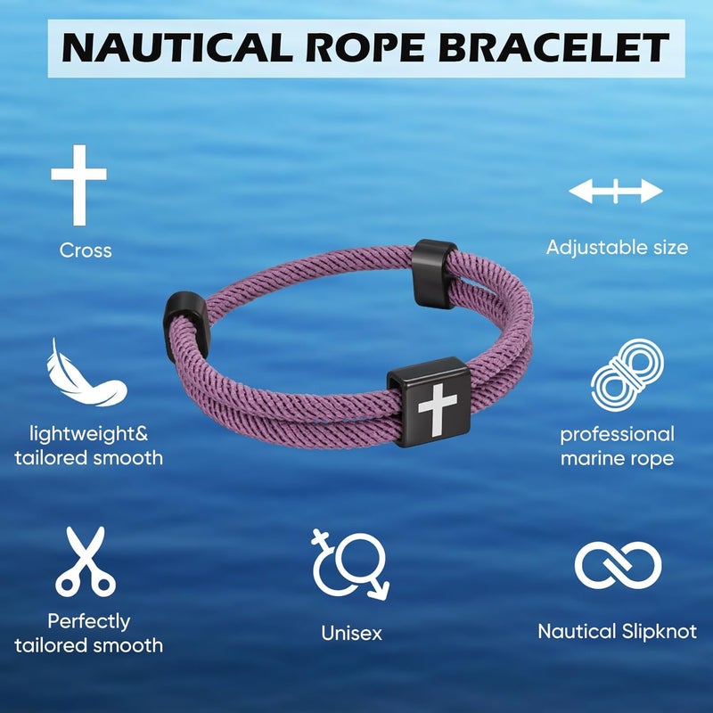 TempBeau Store Braided Men Rope Cross Bracelet - Adjustable Tree of Life Cord Surfing Bracelet, Handmade Nautical Navy Marine String Bracelet with Metal Knot, Easter Women Bracelets Gifts - Image 4